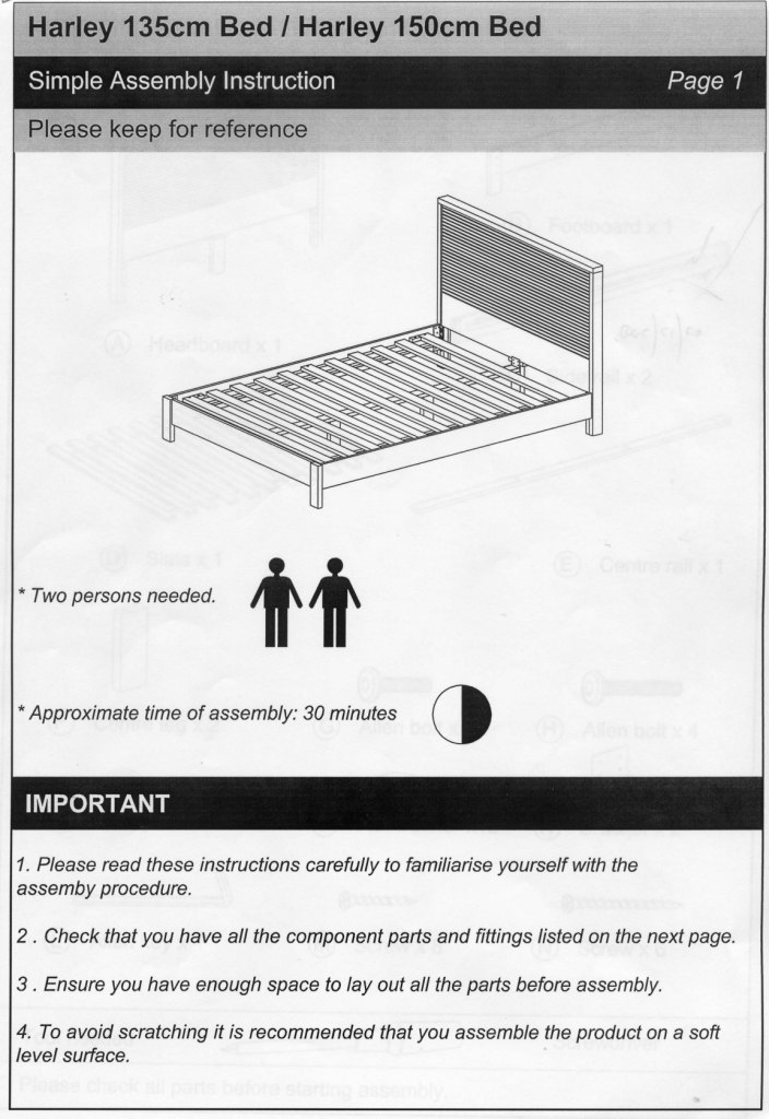 Assembly Instructions, South S Queen Platform Bed Assembly Instructions Pdf