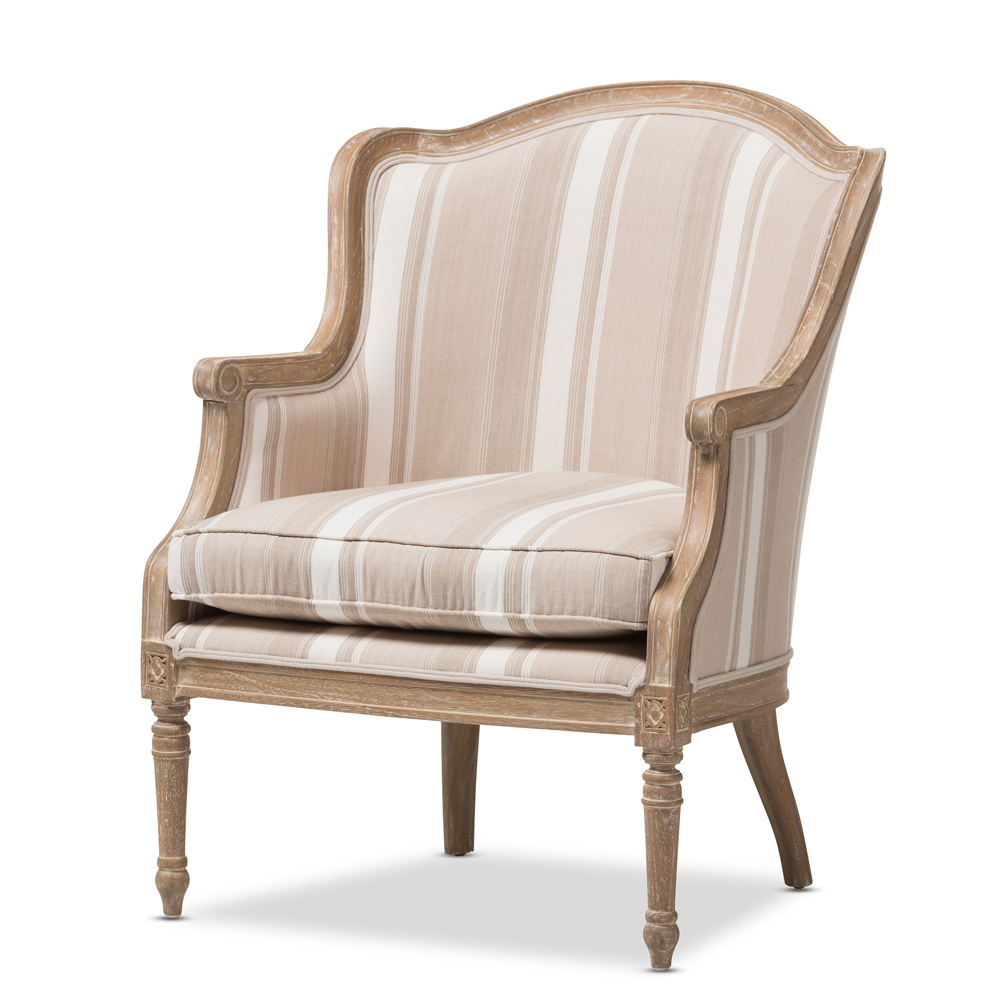 Baxton Studio Charlemagne Traditional French Accent Chair-Oak (Brown Stripe) Affordable modern furniture in Chicago, Charlemagne Traditional French Accent Chair-Oak (Brown Stripe), Living Room Furniture Chicago
