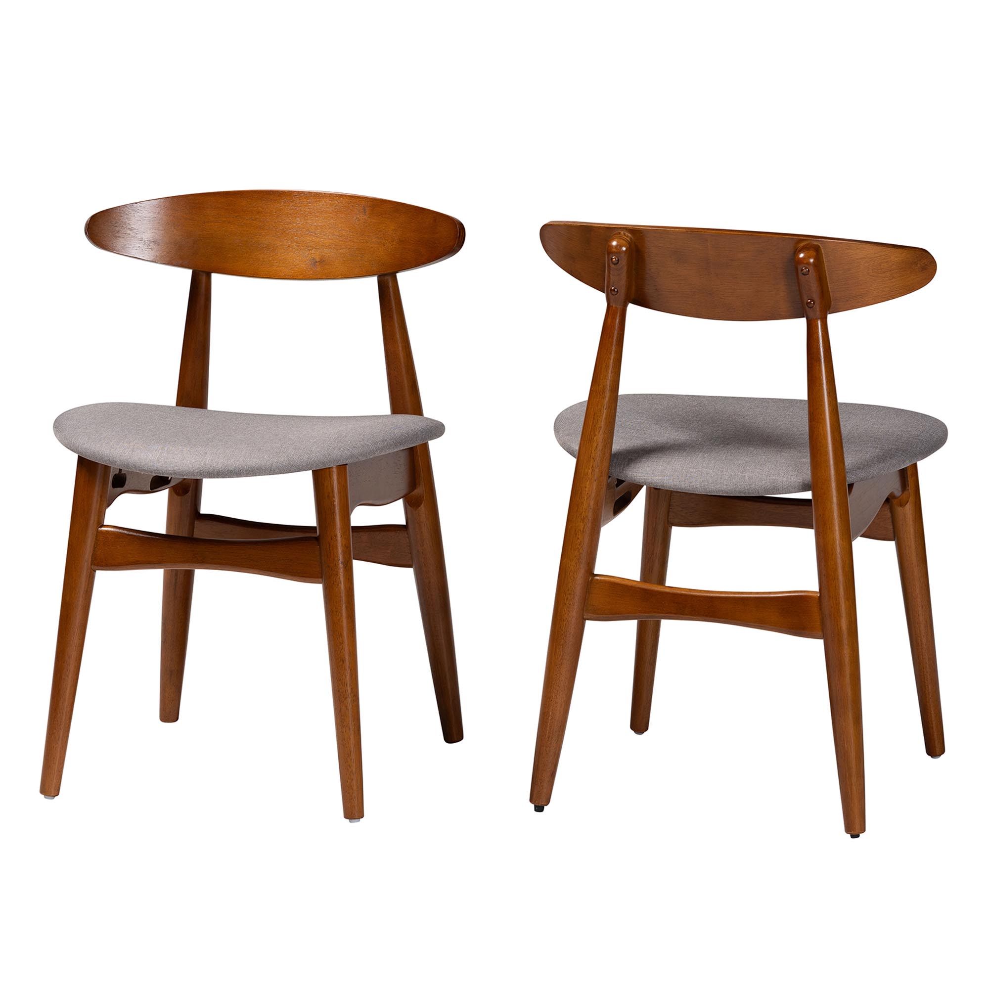 Baxton Studio Flora Mid-Century Modern Light Grey Fabric and "Oak" Medium Brown Finishing Wood Dining Chair Affordable modern furniture in Chicago, classic dining room furniture, modern dining chairs, cheap dining chairs
