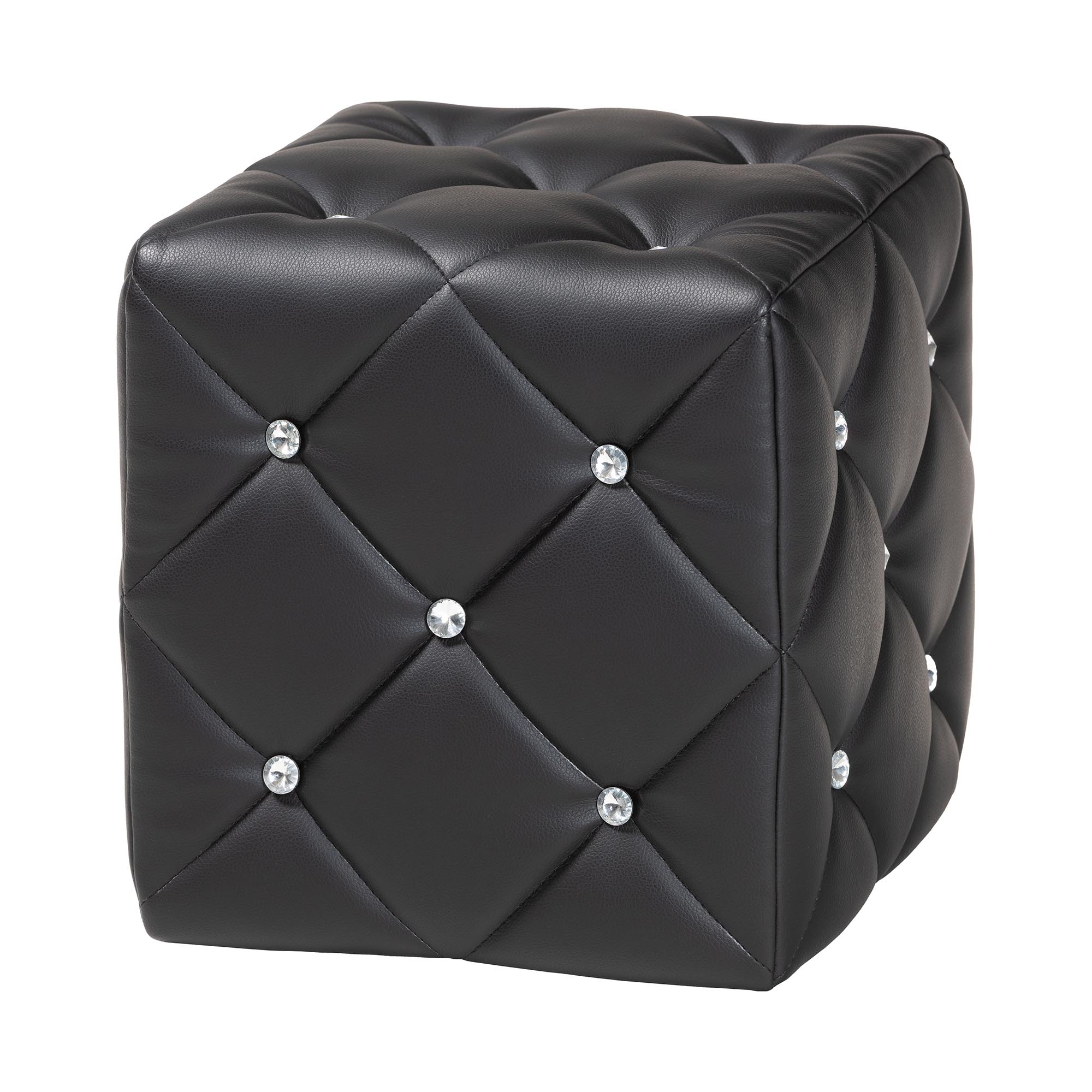 Baxton Studio Stacey Modern and Contemporary Black Faux Leather Upholstered Ottoman Affordable modern furniture in Chicago, classic living room furniture, modern ottoman, cheap ottomans