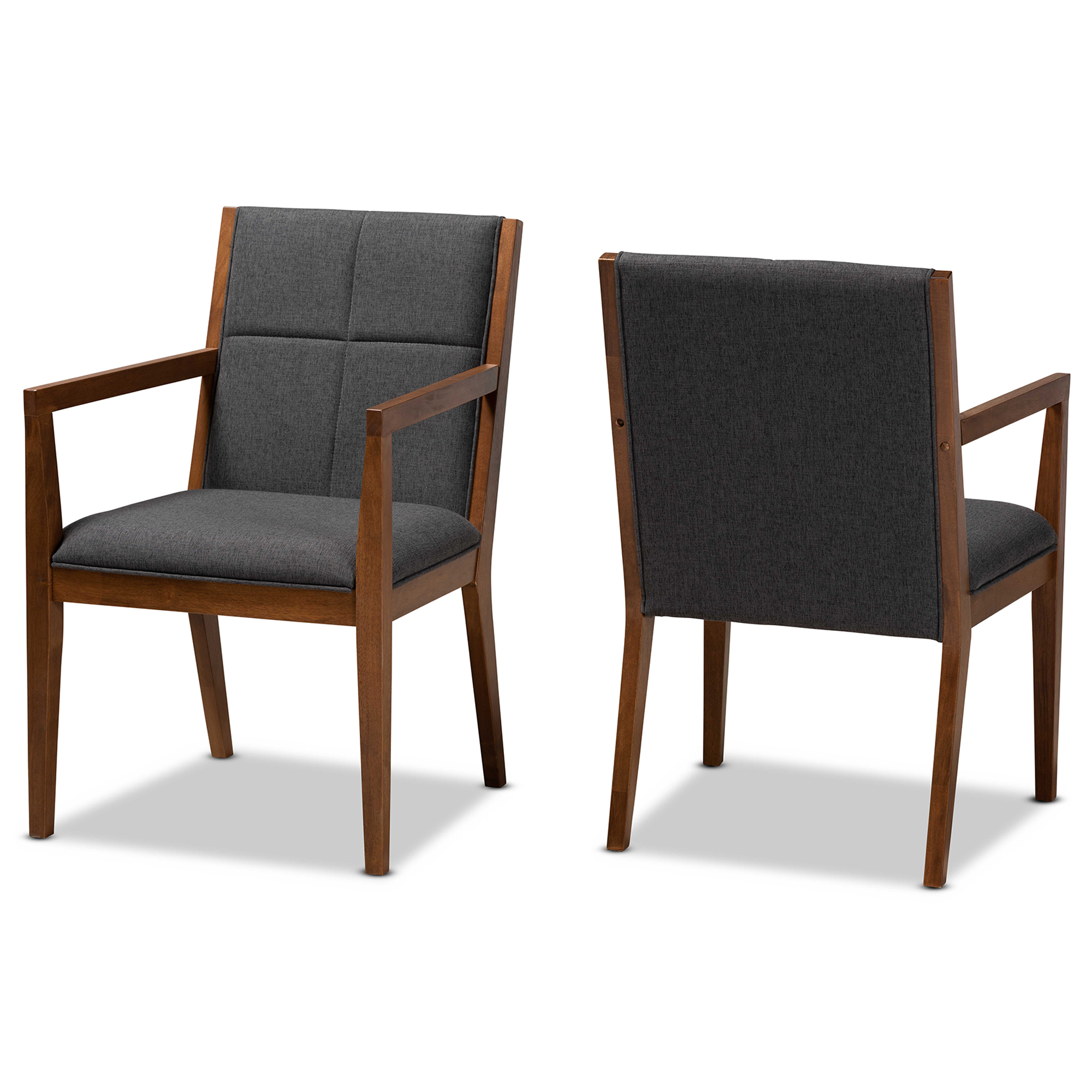 Baxton Studio Theresa Mid-Century Modern Dark Grey Fabric Upholstered and Walnut Brown Finished Wood Living Room Accent Chair (Set of 2) Affordable modern furniture in Chicago, classic living room furniture, modern accent chair, cheap accent chair
