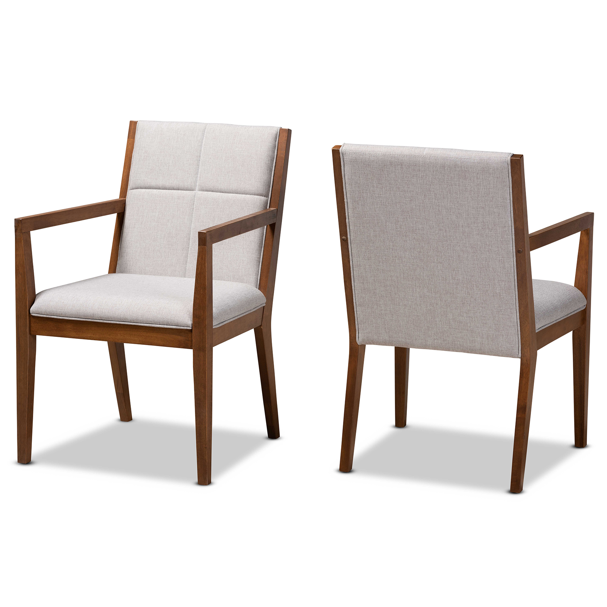 Baxton Studio Theresa Mid-Century Modern Greyish Beige Fabric Upholstered and Walnut Brown Finished Wood Living Room Accent Chair (Set of 2) Affordable modern furniture in Chicago, classic living room furniture, modern accent chair, cheap accent chair