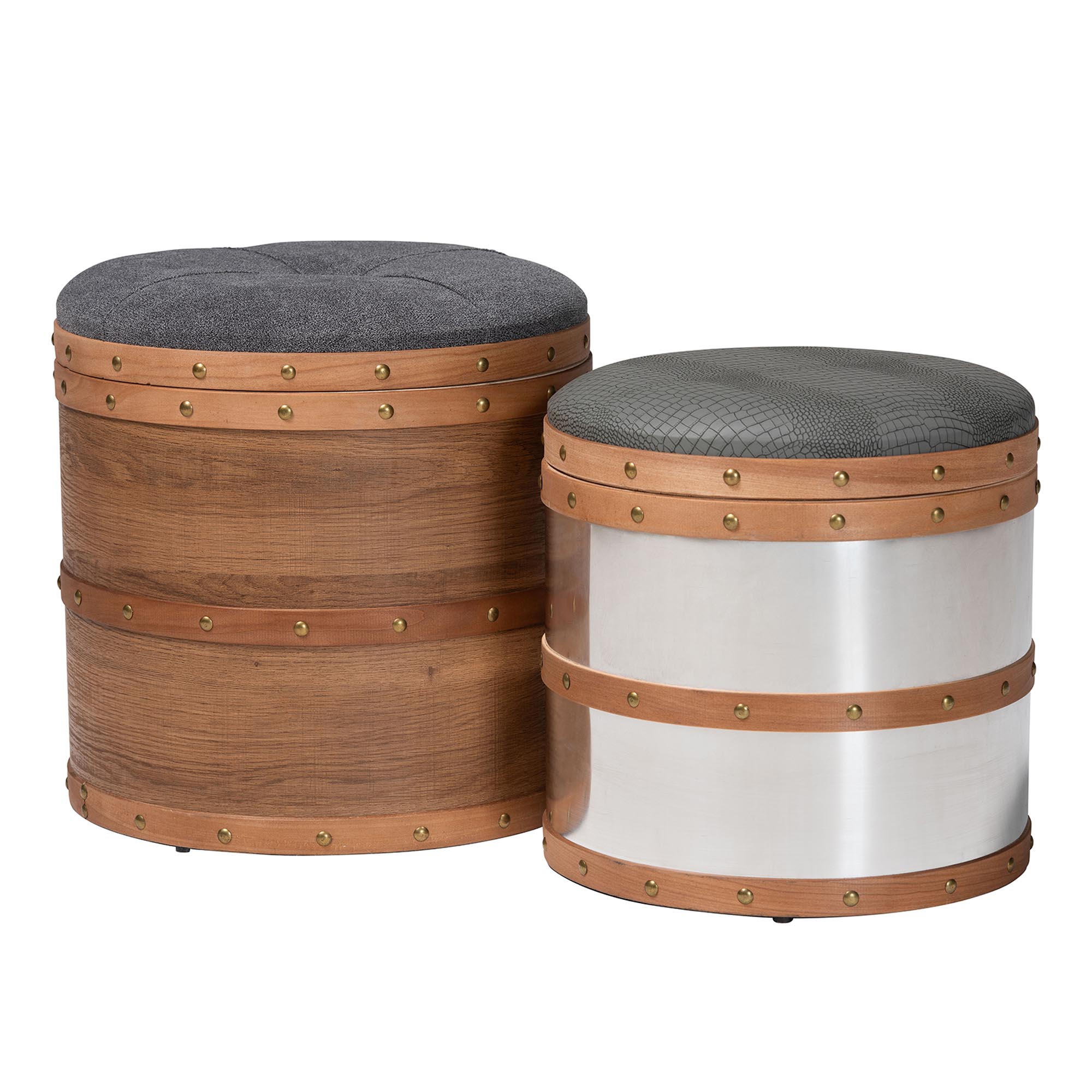 Baxton Studio Caleb Modern Grey Fabric and Alligator Faux Leather 2-Piece Storage Ottoman Set Affordable modern furniture in Chicago, classic living room furniture, modern storage ottoman, cheap storage otttoman