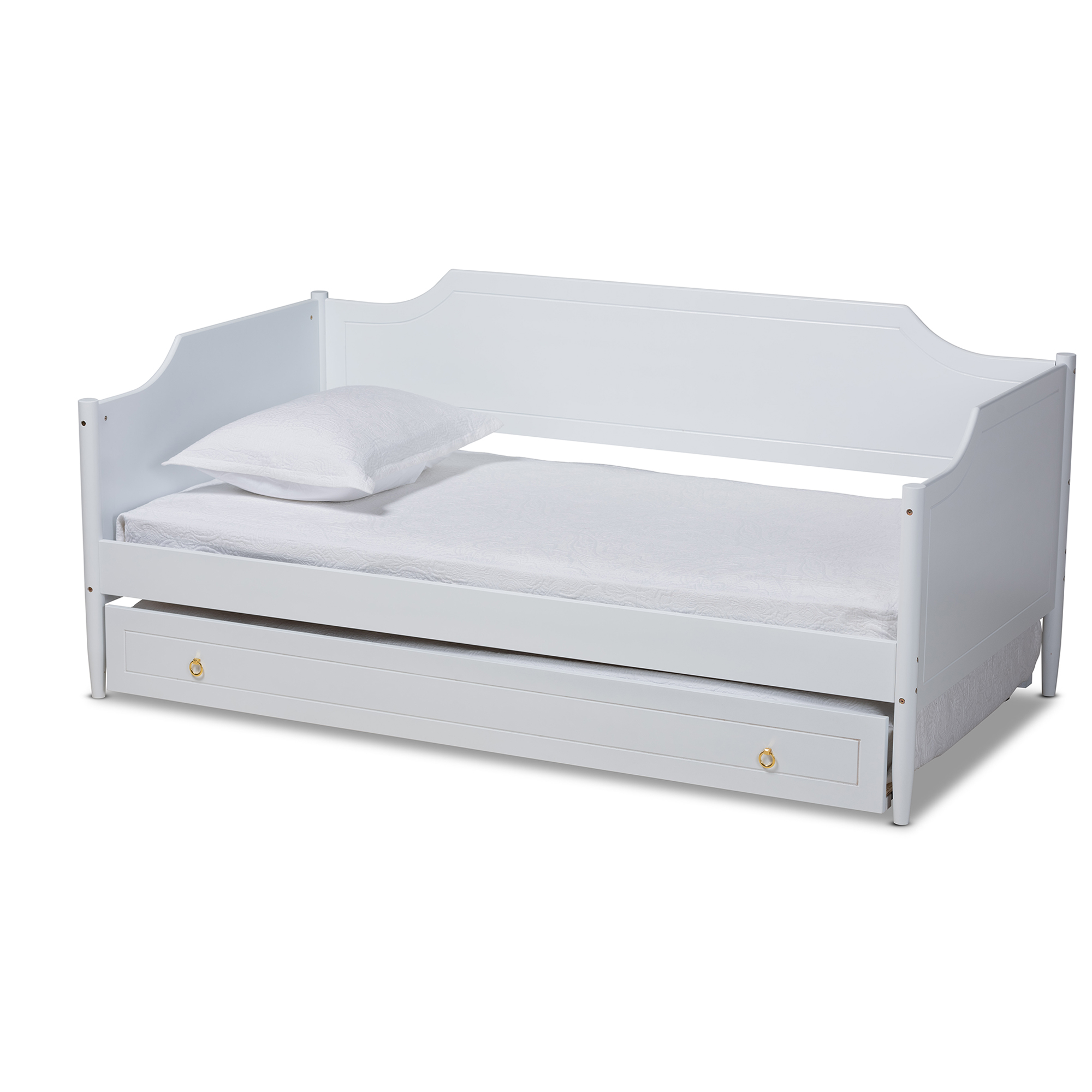 Baxton Studio Alya Rubberwood Daybed With Trundle - White/Gold