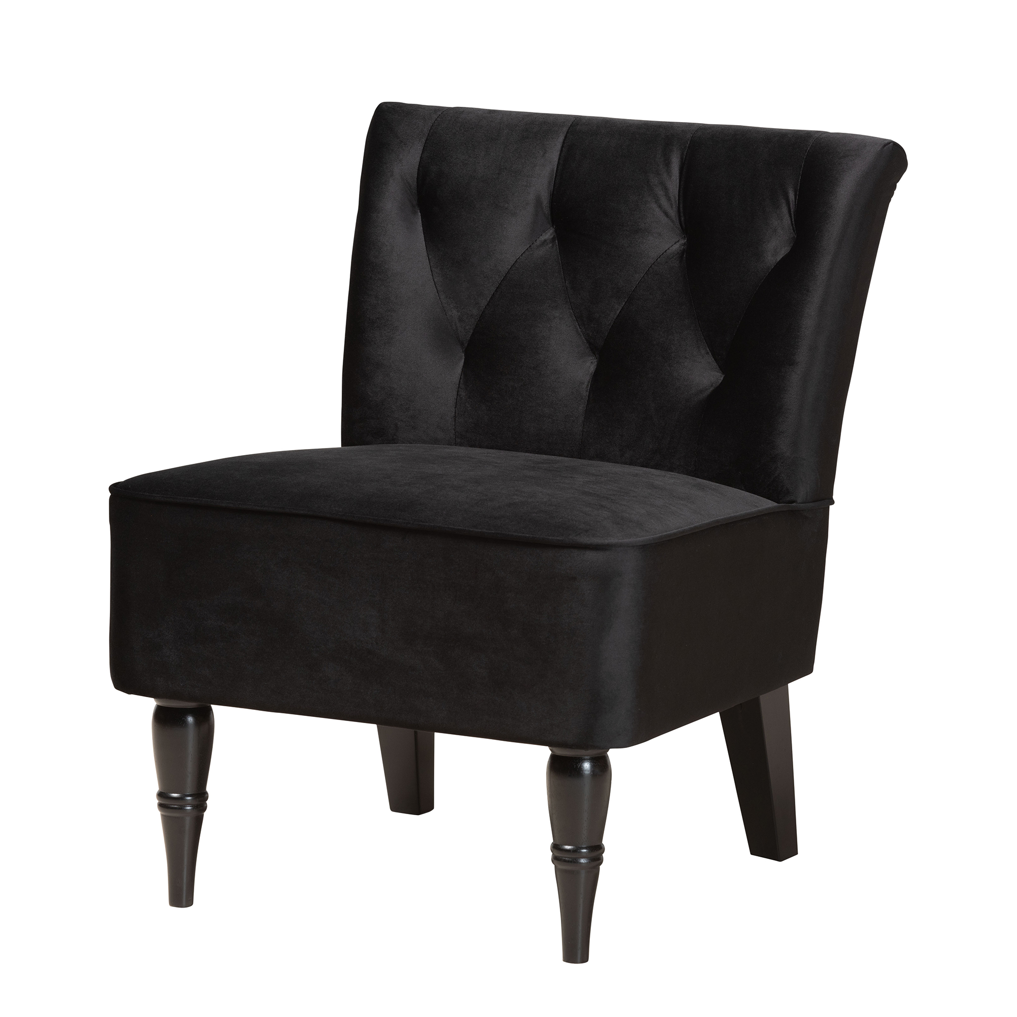 Baxton Studio Harmon Modern and Contemporary Transitional Black Velvet Fabric Upholstered and Black Finished Wood Accent Chair Affordable modern furniture in Chicago, classic living room furniture, modern accent chair, cheap accent chair