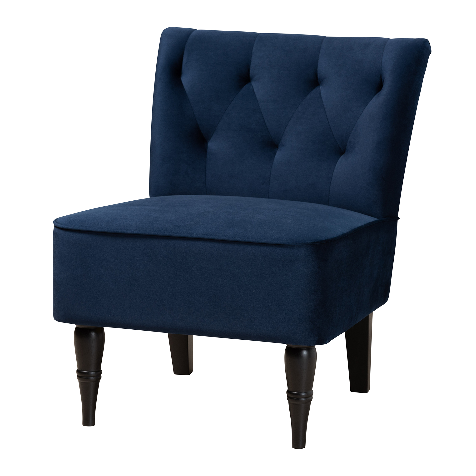 Baxton Studio Harmon Modern and Contemporary Transitional Navy Blue Velvet Fabric Upholstered and Black Finished Wood Accent Chair Affordable modern furniture in Chicago, classic living room furniture, modern accent chair, cheap accent chair