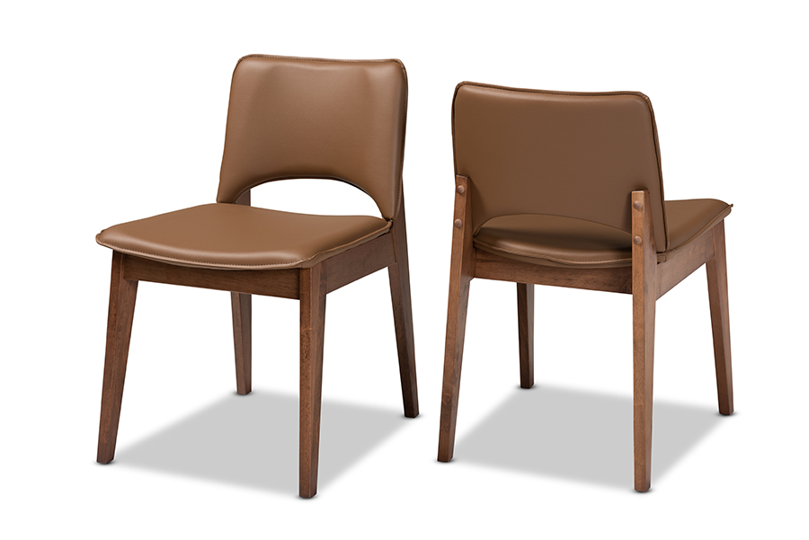 Baxton Studio Afton Mid-Century Modern Brown Faux Leather Upholstered and Walnut Brown Finished Wood 2-Piece Dining Chair Set main image 0