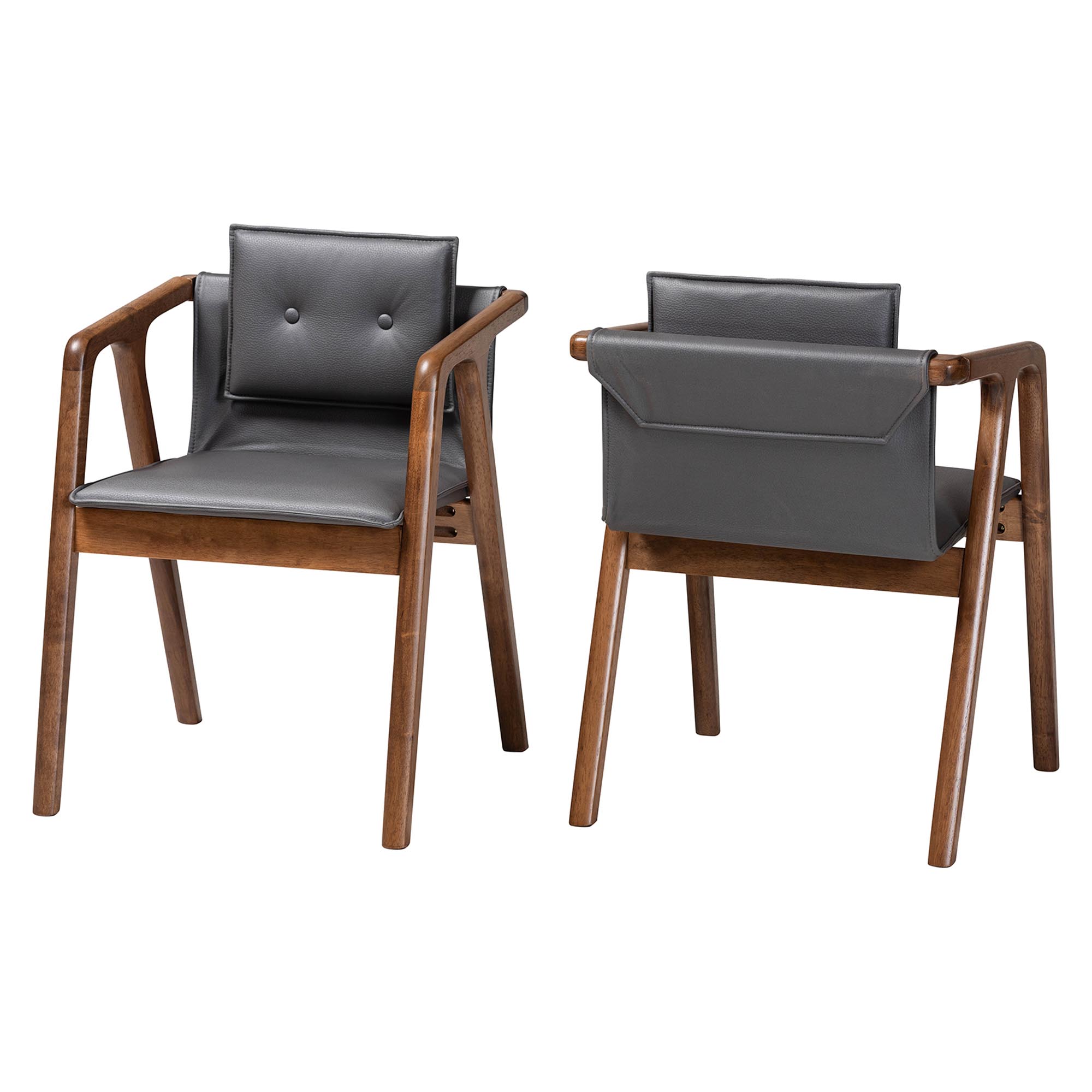 Baxton Studio Marcena Mid-Century Modern Grey Imitation Leather Upholstered and Walnut Brown Finished Wood 2-Piece Dining Chair Set Affordable modern furniture in Chicago, classic dining room furniture, modern dining chairs, cheap dining chairs
