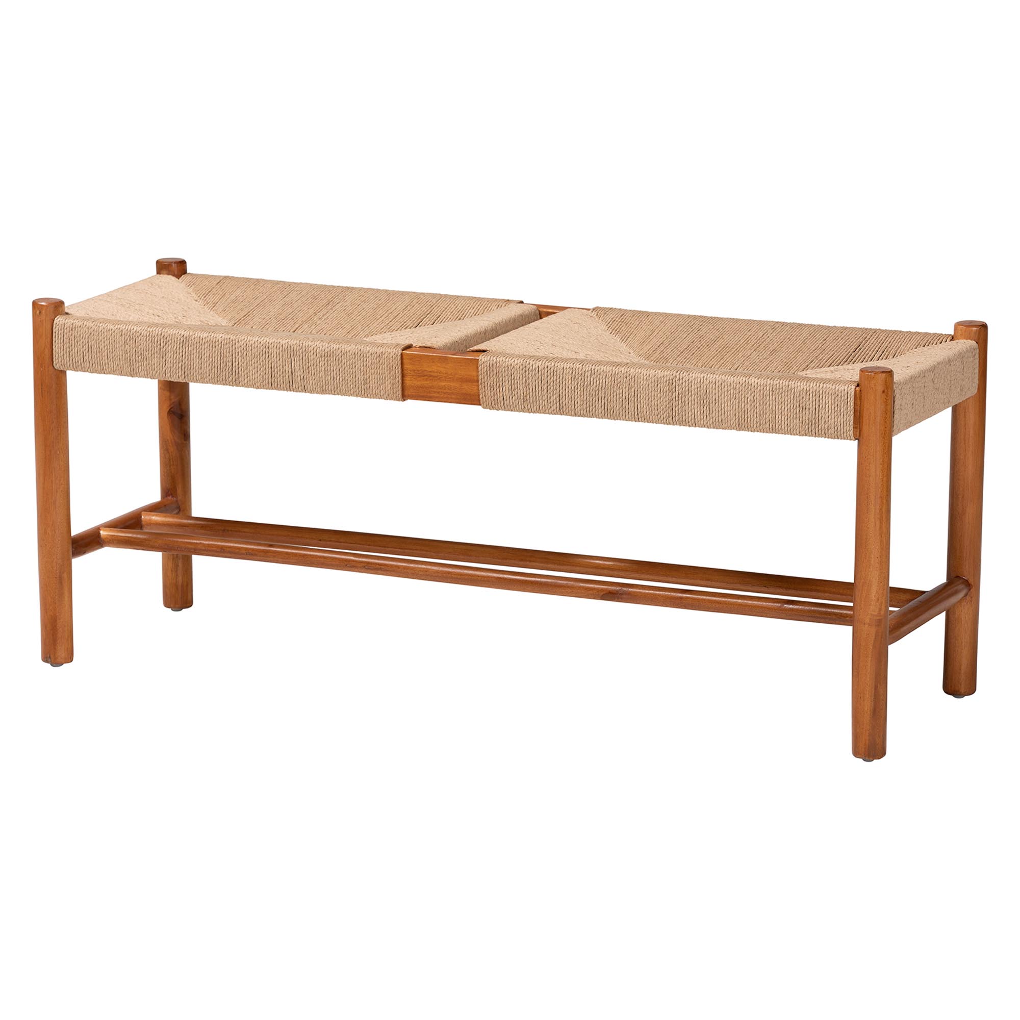 Baxton Studio Saura Mid-Century Modern Oak Brown Finished Wood and Hemp Dining Bench Affordable modern furniture in Chicago, classic bar furniture, modern dining bench, cheap dining bench