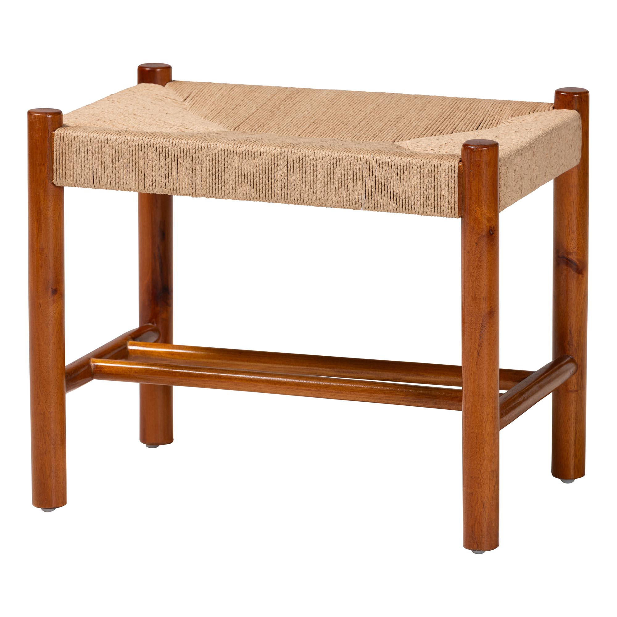 Baxton Studio Saura Mid-Century Modern Oak Brown Finished Wood and Hemp Accent Bench Affordable modern furniture in Chicago, classic living room furniture, modern storage ottoman, cheap storage otttoman