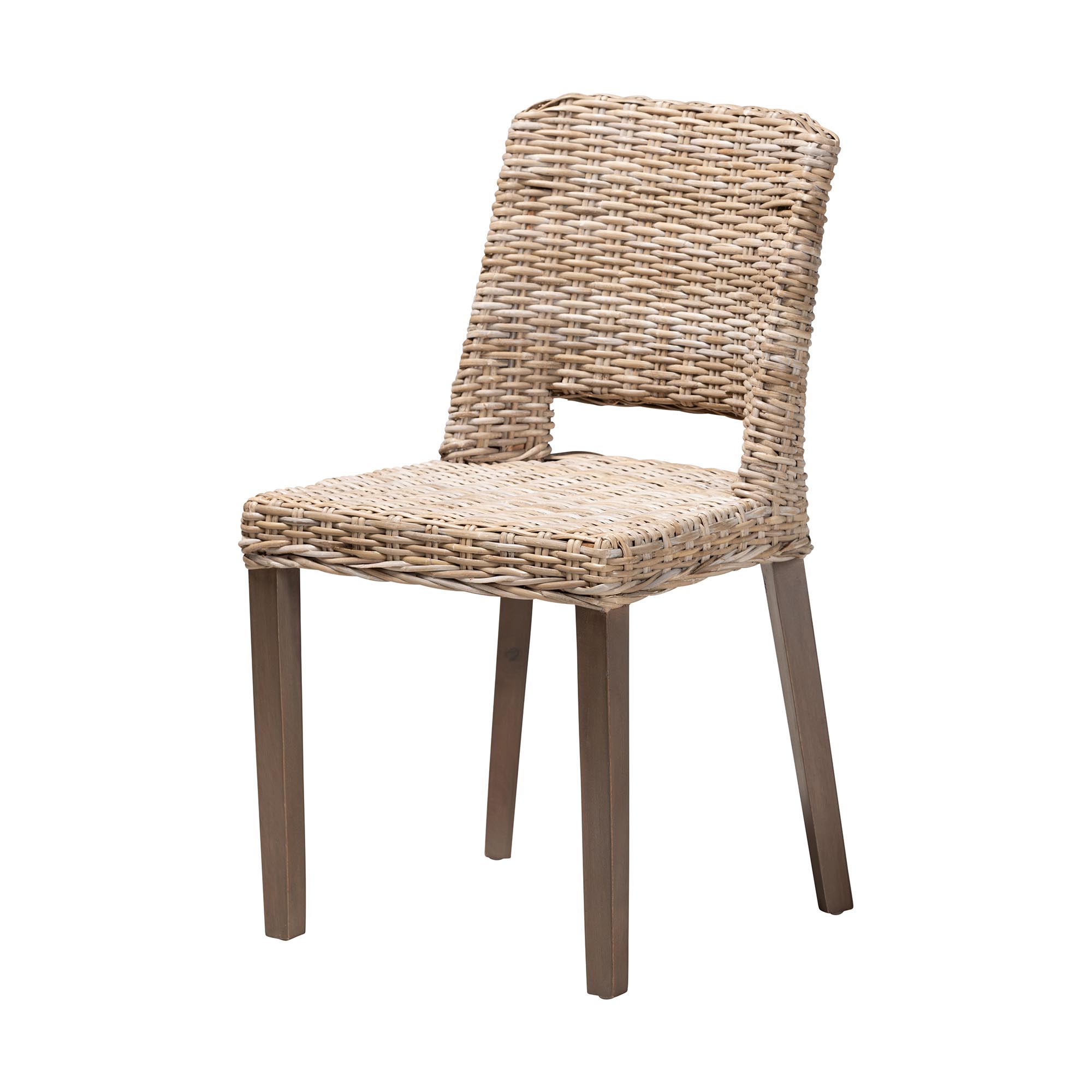 bali & pari Magy Modern Bohemian Grey Rattan and Natural Brown Finished Wood Dining Chair Affordable modern furniture in Chicago, classic dining room furniture, modern dining chairs, cheap dining chairs