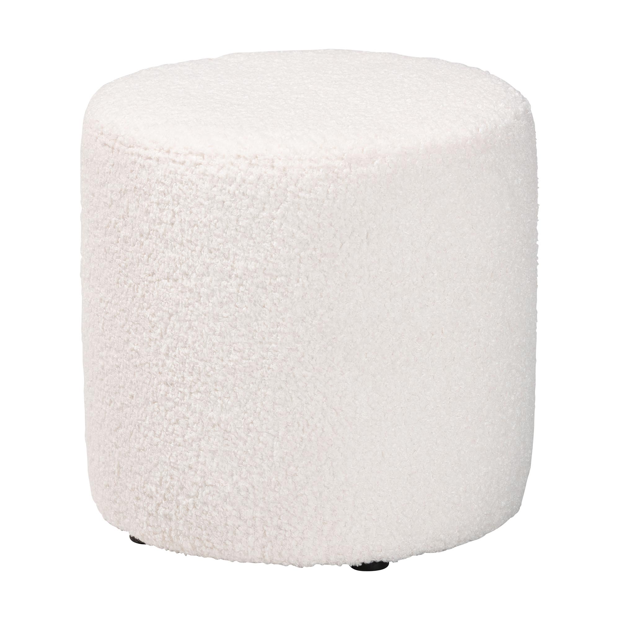 Baxton Studio Tori Modern and Contemporary Ivory Boucle Upholstered Ottoman Affordable modern furniture in Chicago, classic living room furniture, modern ottoman, cheap ottoman