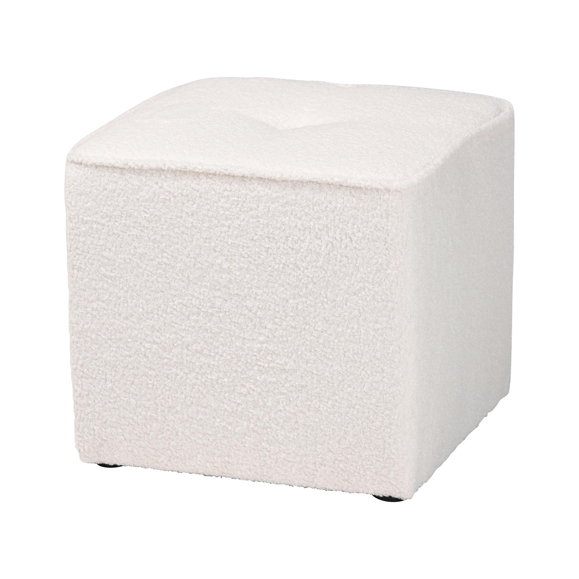 Baxton Studio Isaiah Modern and Contemporary Ivory Boucle Upholstered Ottoman Affordable modern furniture in Chicago, classic living room furniture, modern ottoman, cheap ottoman