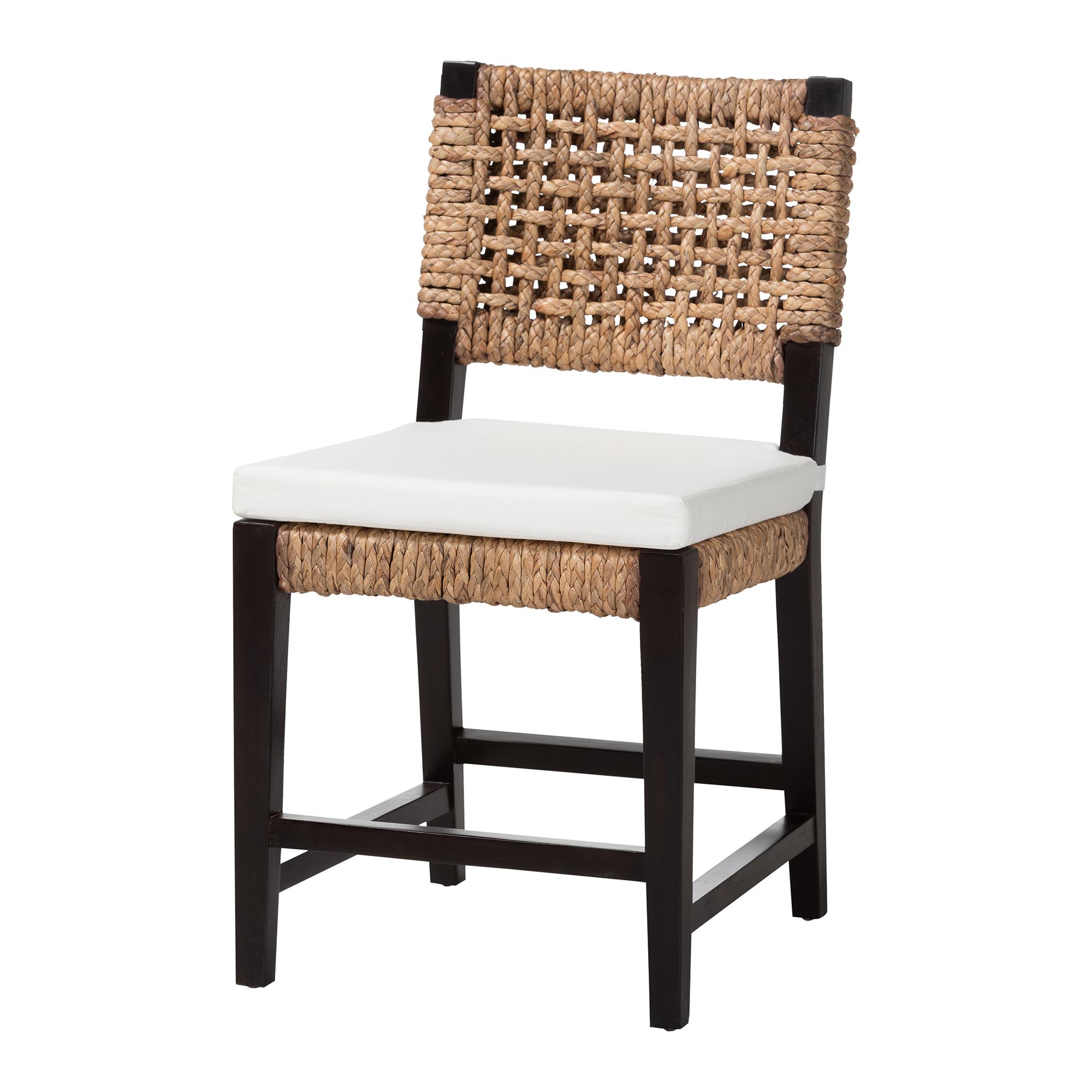 bali & pari Alise Modern Bohemian Dark Brown Mahogany Wood and Seagrass Dining Chair Affordable modern furniture in Chicago, classic dining room furniture, modern dining chairs, cheap dining chairs