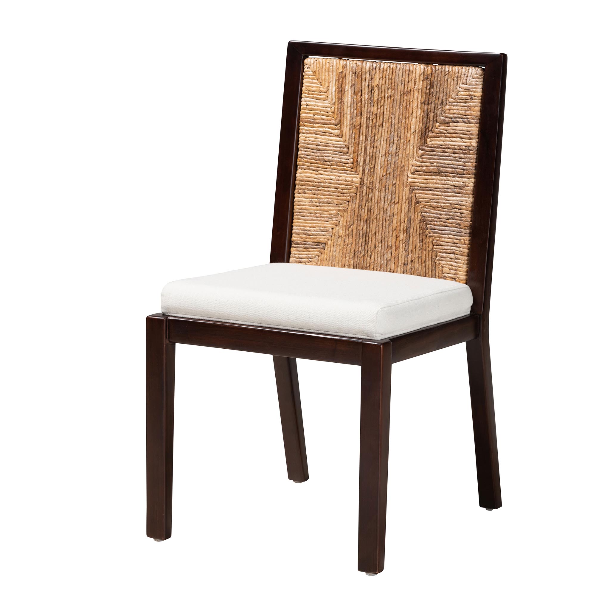 Baxton Studio Joana Modern Bohemian Dark Brown Mahogany Wood and Natural Abaca Dining Side Chair Affordable modern furniture in Chicago, classic dining room furniture, modern dining chairs, cheap dining chairs