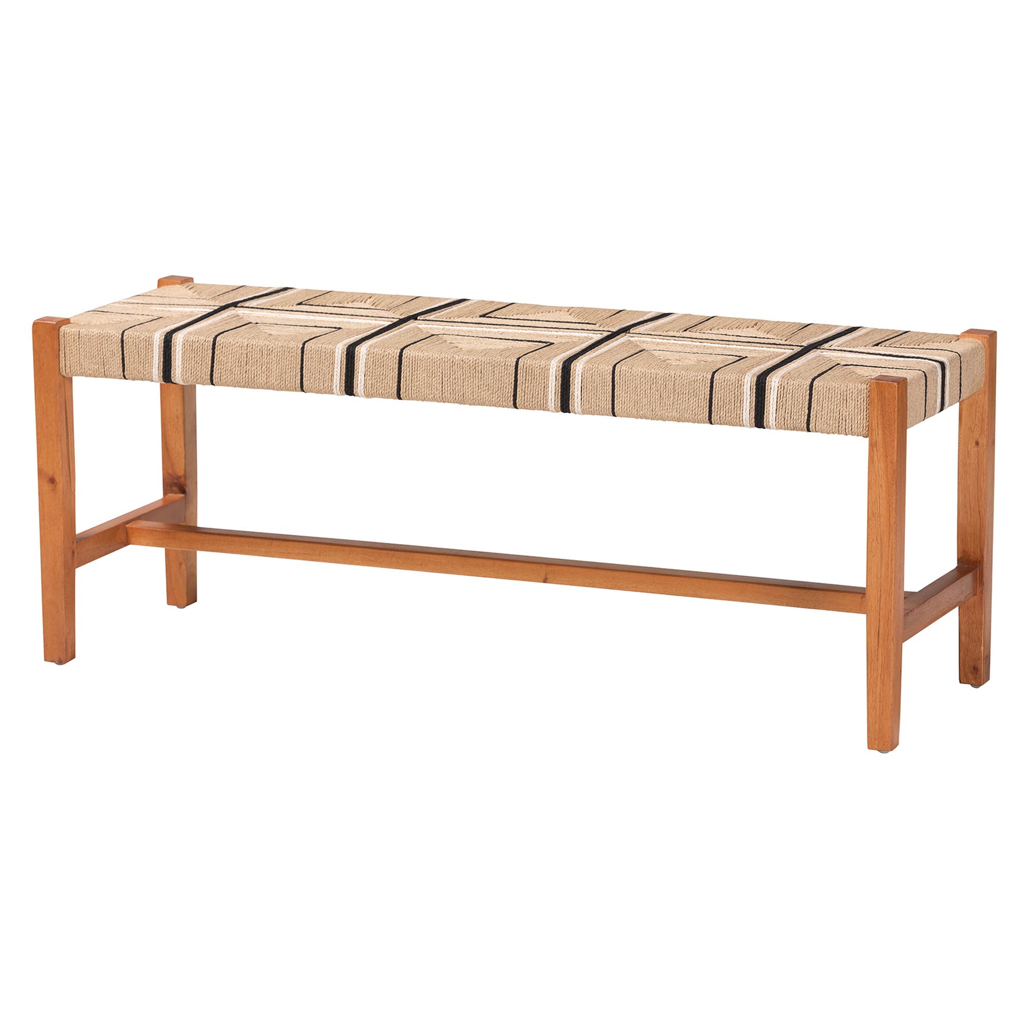 bali & pari Prita Bohemian Paper Loom and Natural Mahogany Wood Dining Bench Affordable modern furniture in Chicago, classic bar furniture, modern dining bench, cheap dining bench