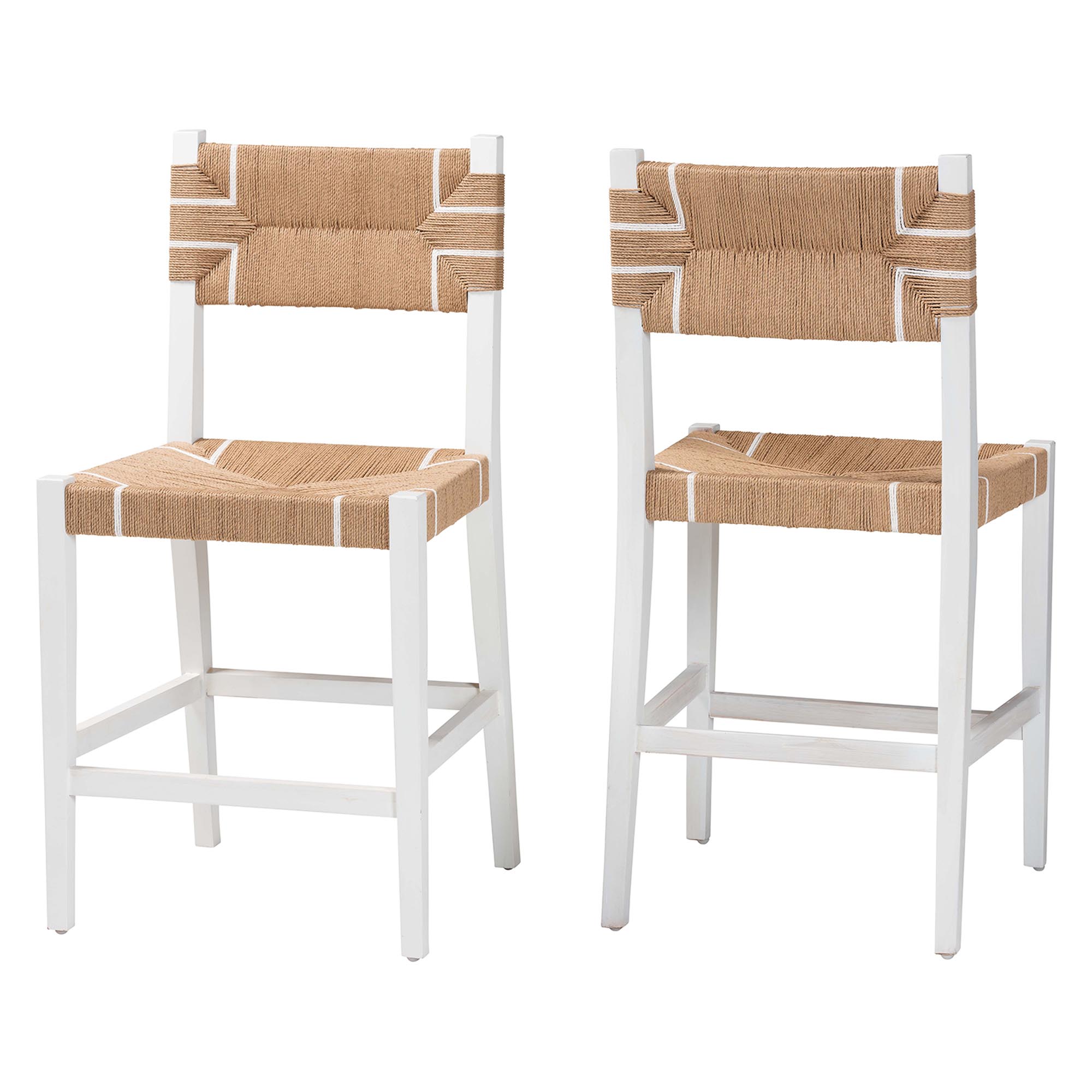 bali & pari Talli Bohemian Paper Loom and White Mahogany Wood 2-Piece Counter Stool Set Affordable modern furniture in Chicago, classic bar furniture, modern counter stools, cheap counter stools