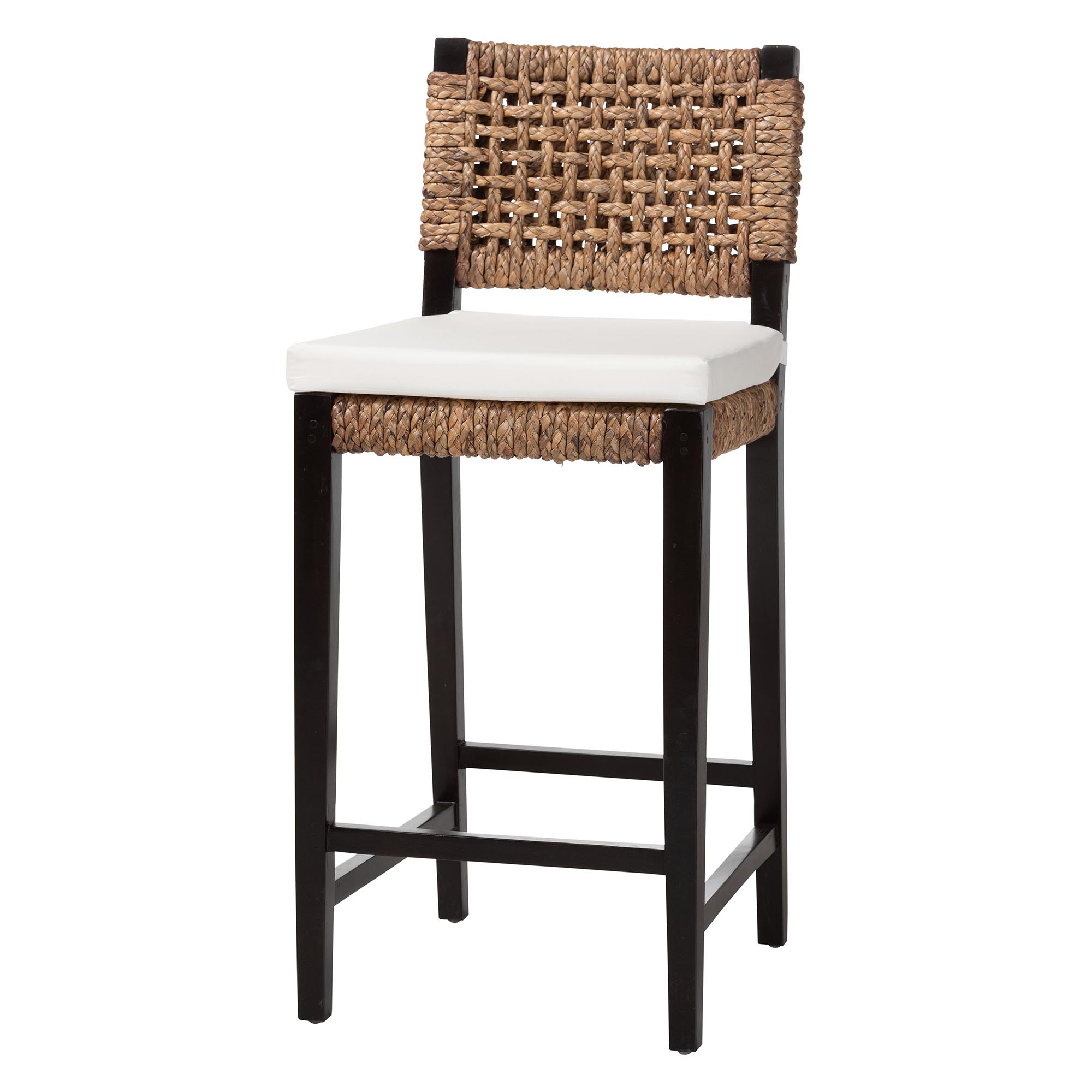 bali & pari Alise Handwoven Seagrass Bar Stool with Mahogany Wood Frame - Bar-Height Chair with Woven Back and Seat for Kitchen Island or Home Bar, Dark Brown Affordable modern furniture in Chicago, classic bar furniture, modern bar stools, cheap bar stools
