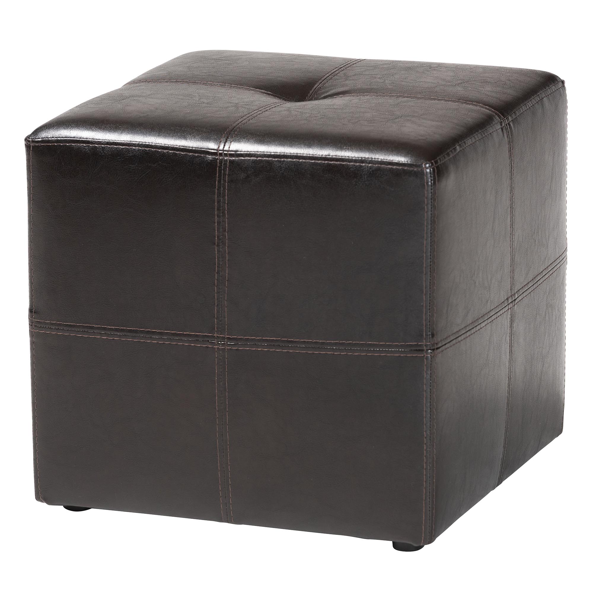 Baxton Studio Nox Dark Brown Bonded Leather Cube Ottoman affordable modern furniture in Chicago, Nox Dark Brown Bonded Leather Cube Ottoman, Living Room Furniture Chicago