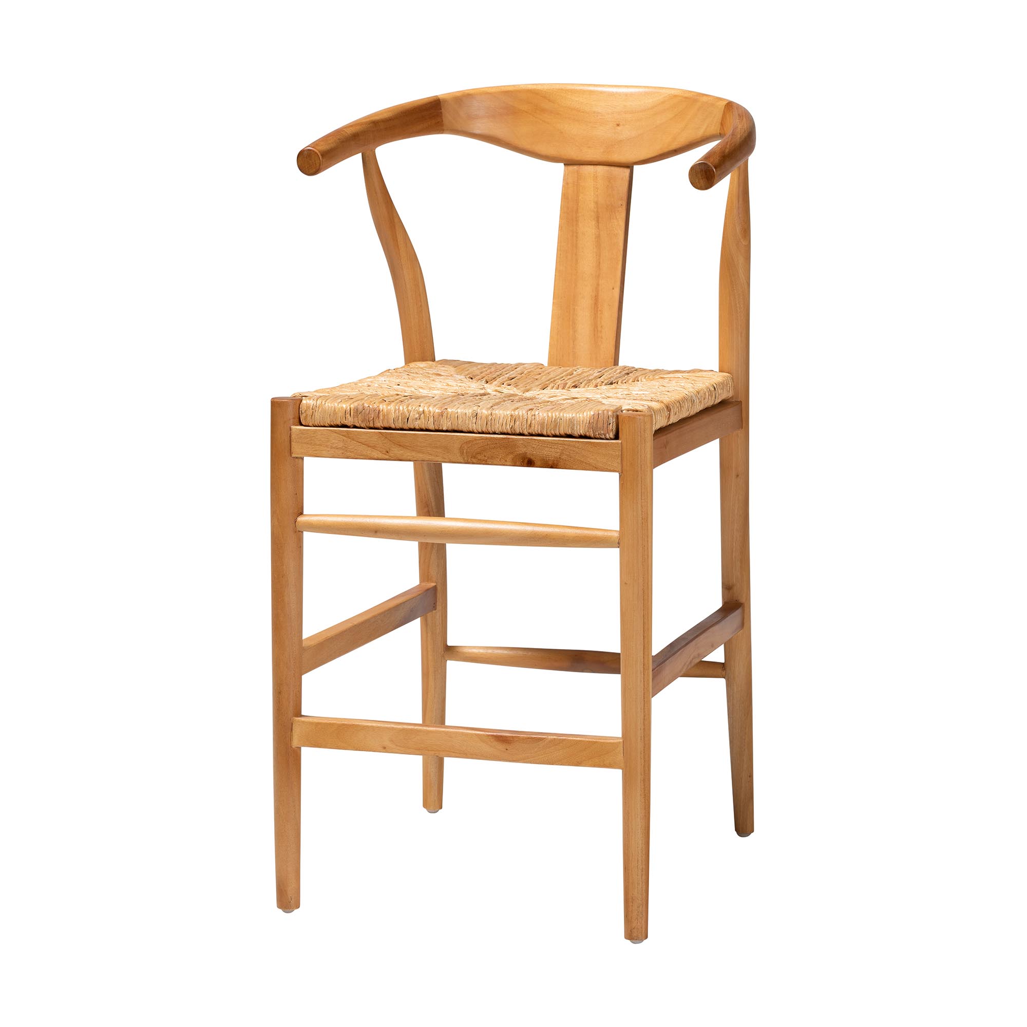 bali & pari Fika Counter Stool with Woven Seagrass Seat - Handwoven Wicker Stool with Arms and Wishbone Backrest, Boho Coastal Seating for Kitchen Island or Dining Counter Affordable modern furniture in Chicago, classic bar furniture, modern counter stools, cheap counter stools