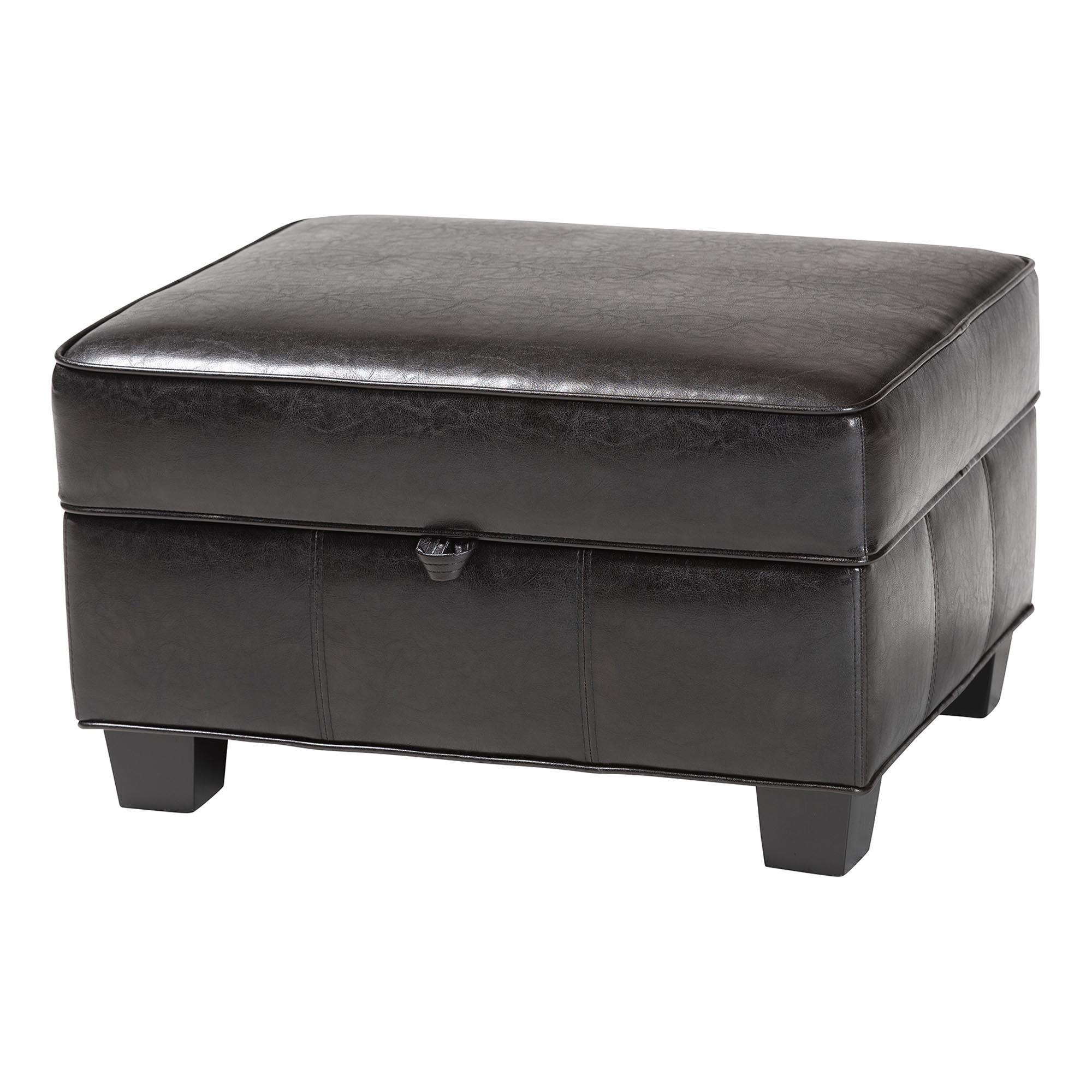 Baxton Studio Agustus Brown Leather Storage Ottoman affordable modern furniture in Chicago, Brown Bi-cast Leather Storage Ottoman, Living Room Furniture Chicago