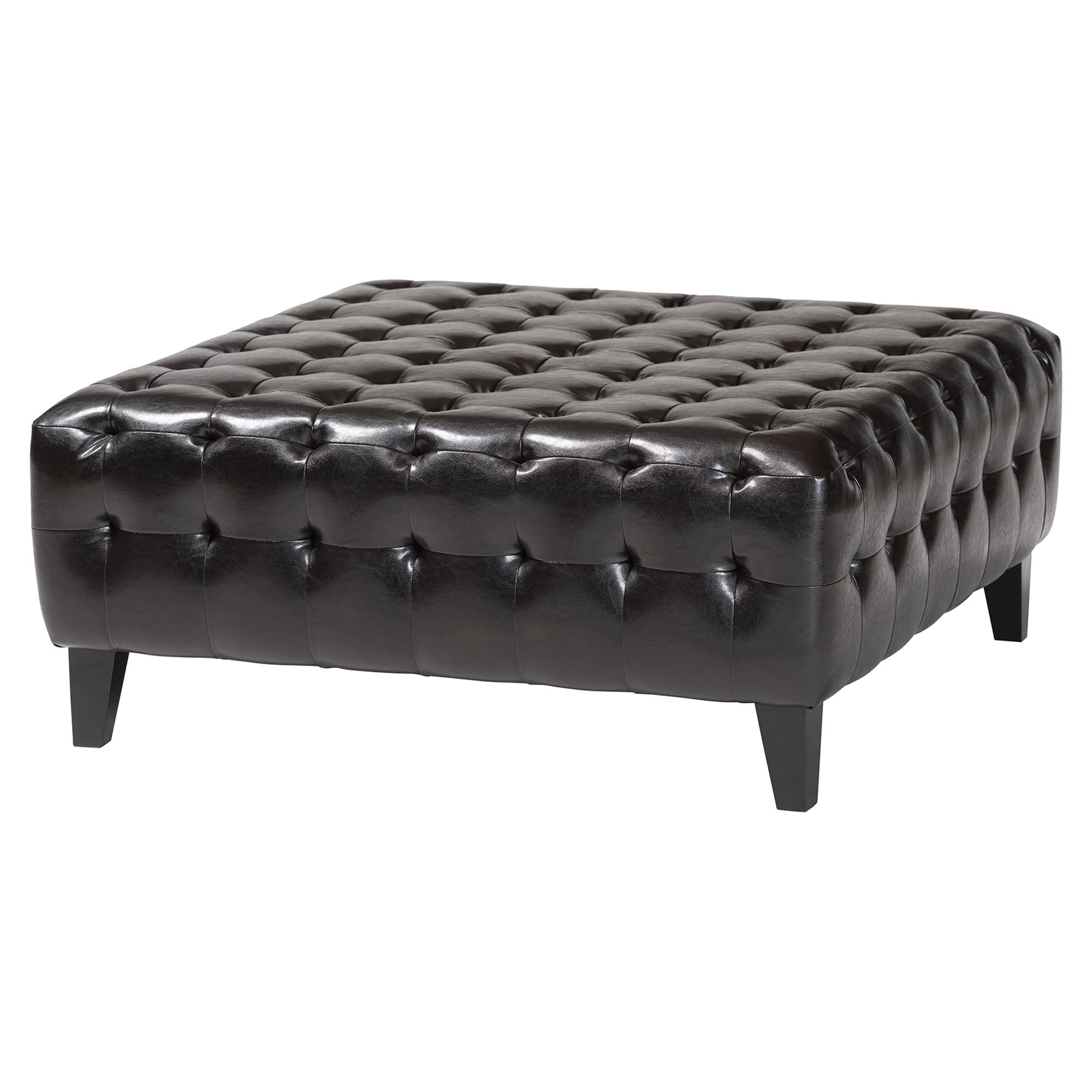 Baxton Studio Pemberly Dark Brown Bonded Leather Square Ottoman affordable modern furniture in Chicago,Pemberly Dark Brown Bonded Leather Square Ottoman, Living Room Furniture Chicago