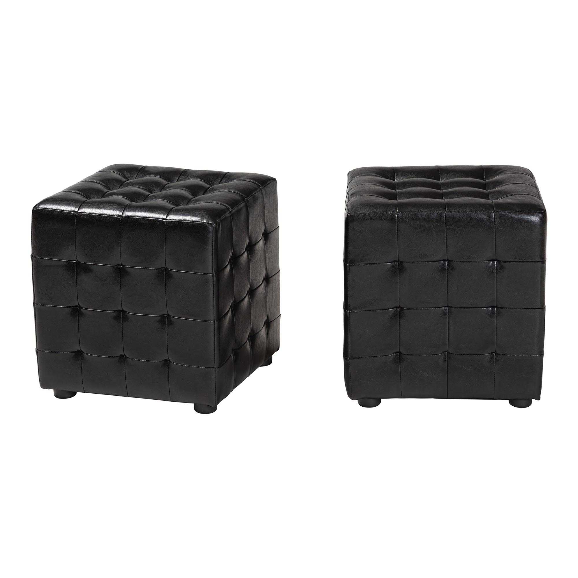 Baxton Studio Siskal Black Modern Cube Ottoman (Set of 2) affordable modern furniture in Chicago, Living Room Furniture, Siskal Black Modern Cube Ottoman