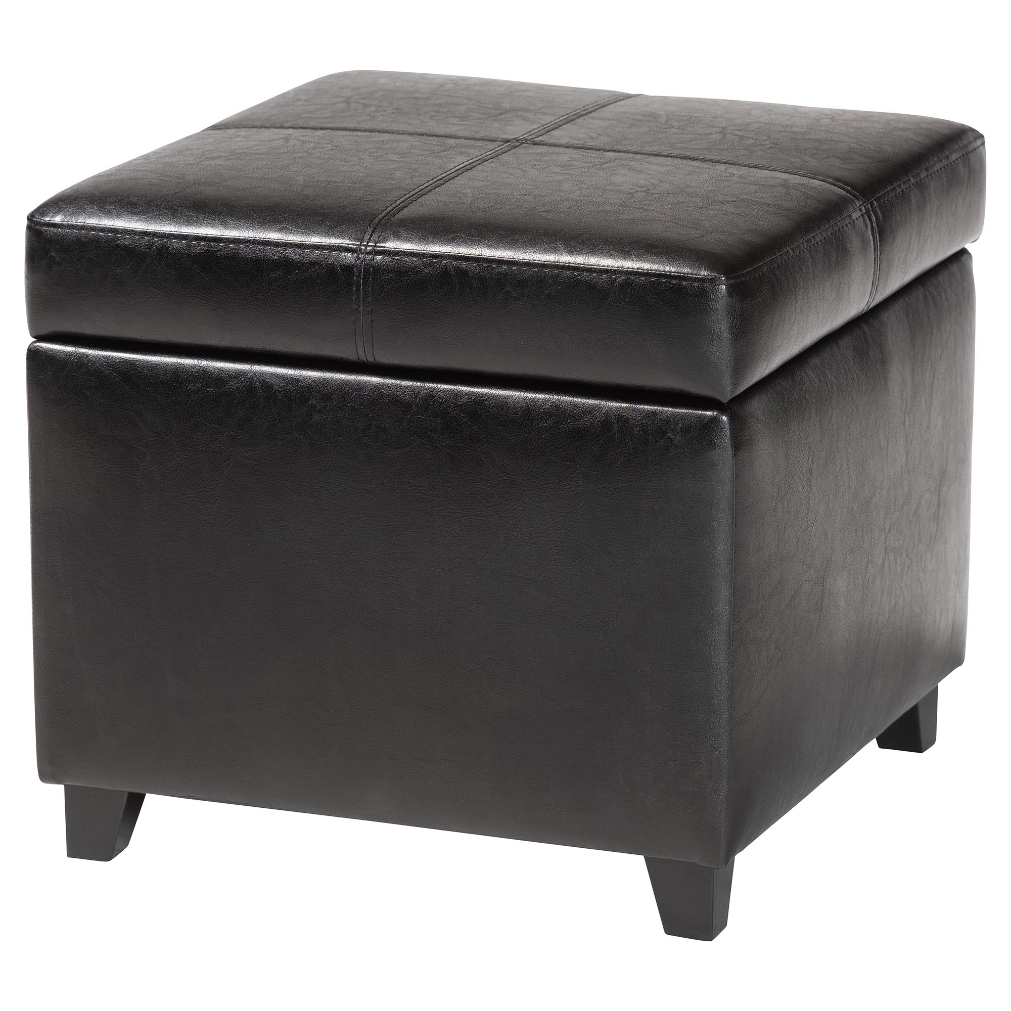 Baxton Studio Black Full Leather Storage Cube Ottoman Affordable modern furniture in Chicago, Black Full Leather Storage Cube Ottoman , Living Room Furniture Chicago