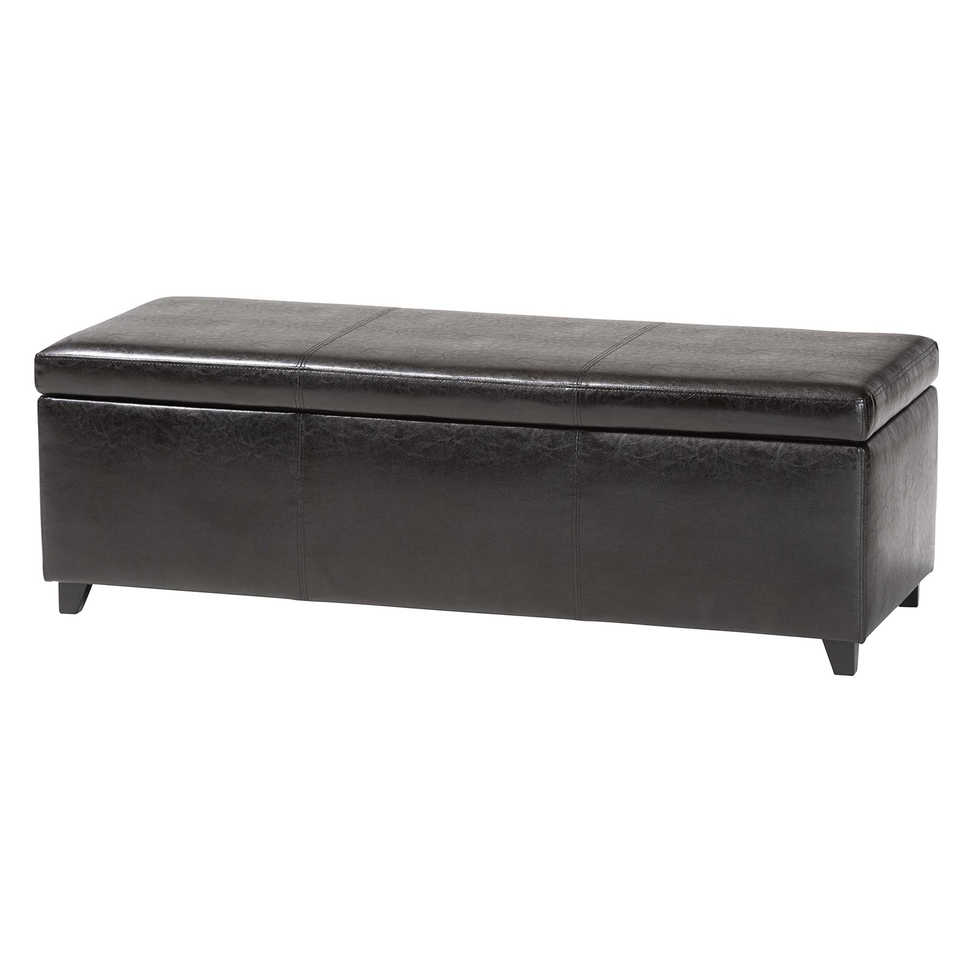 Baxton Studio Leather dark brown storage bench ottoman affordable modern furniture in Chicago, Leather dark brown storage bench ottoman, Living Room Furniture Chicago