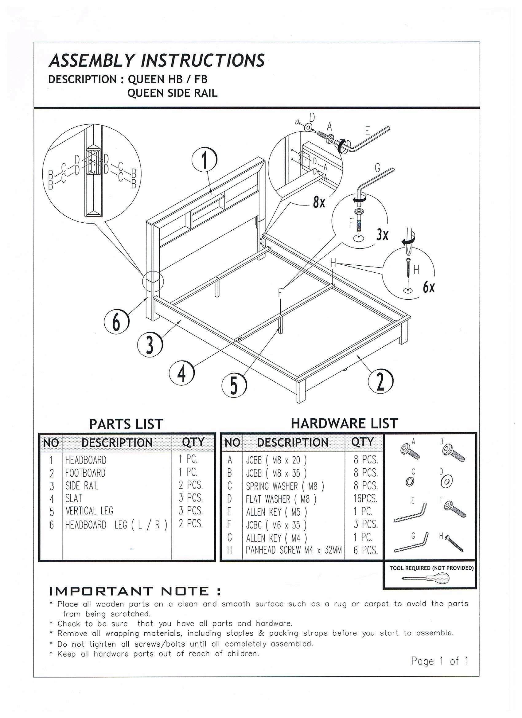 Assembly Instructions, King Bed Frame Assembly Instructions